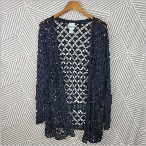 Collections Lace Cardigan XL XXL Black Fairy Grunge Goth Sheer Open Knit Crochet